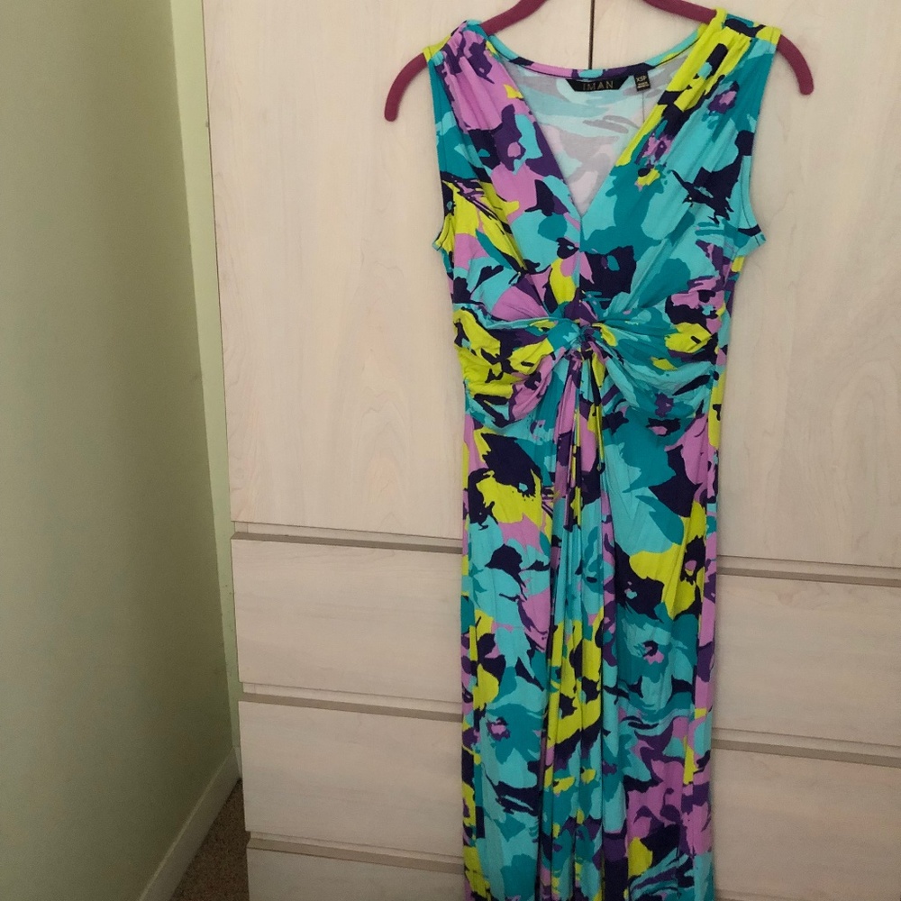 Spring Sale! New Iman Global Chic Teal Maxi Dress
